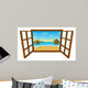 Pacific Island Window Illustration Wall Decal