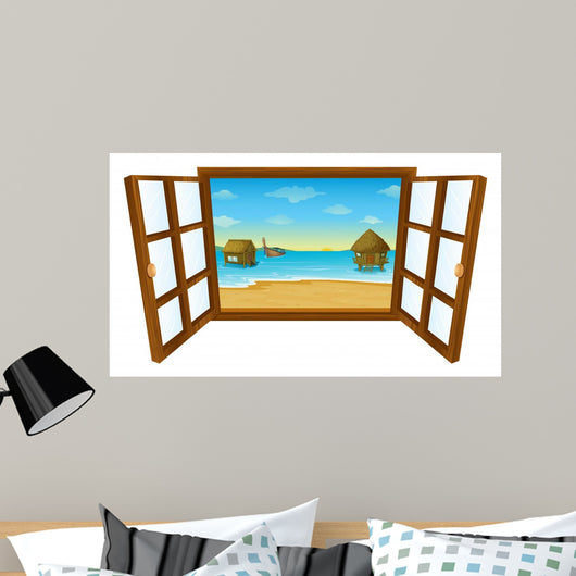 Pacific Island Window Illustration Wall Decal