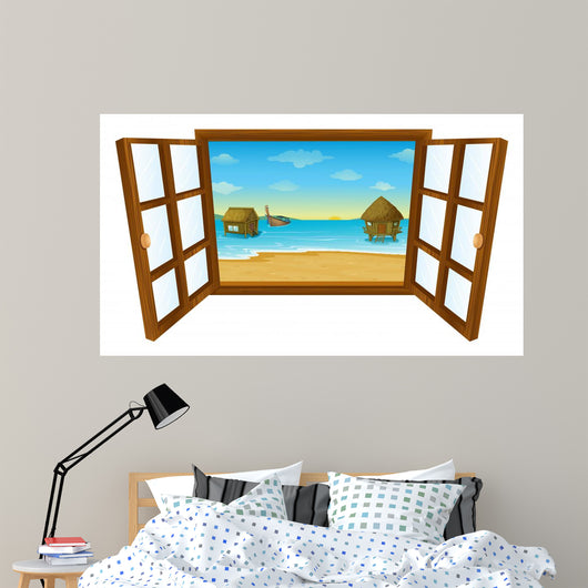 Pacific Island Window Illustration Wall Decal