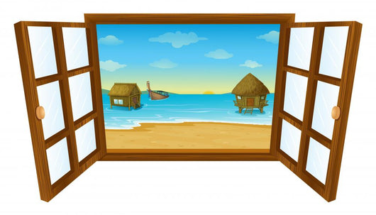 Pacific Island Window Illustration Wall Decal