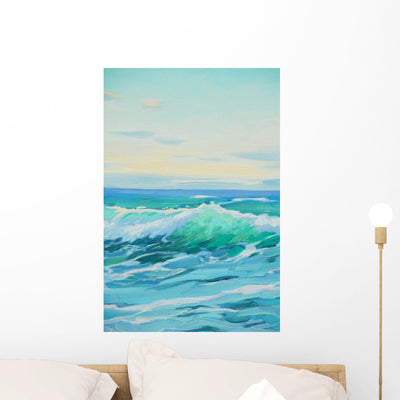 Morning Mediterranean Sea Wave Wall Decal shown on a wall