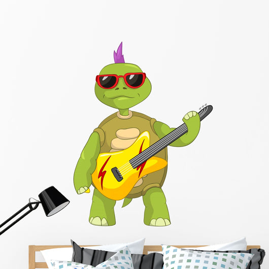 Funny Turtle Rock Star Wall Decal
