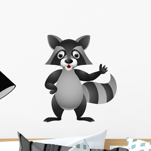 Raccoon Cartoon Hand Waving Wall Decal