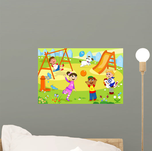 Group Children Playing Playground Wall Decal