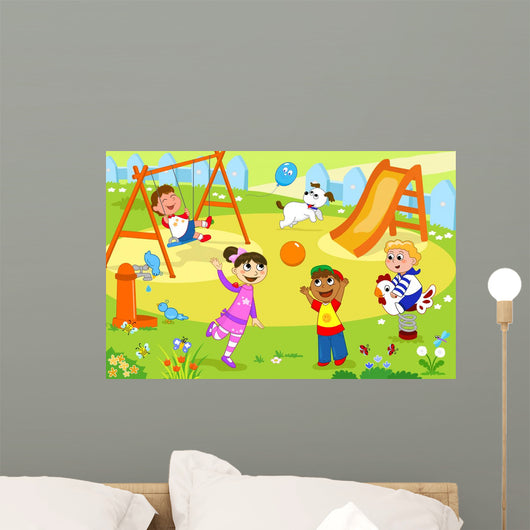 Group Children Playing Playground Wall Decal