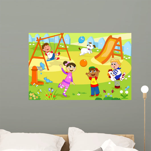 Group Children Playing Playground Wall Decal