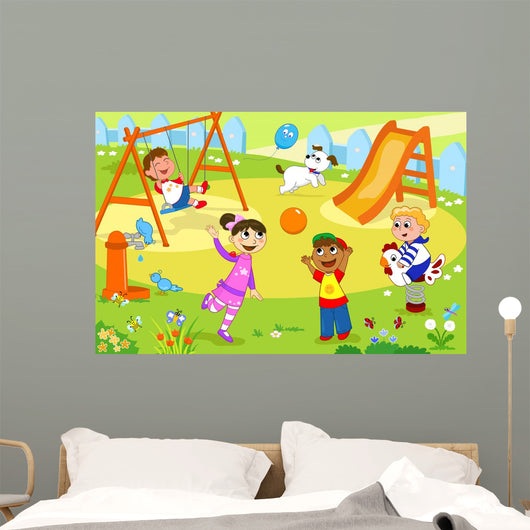 Group Children Playing Playground Wall Decal
