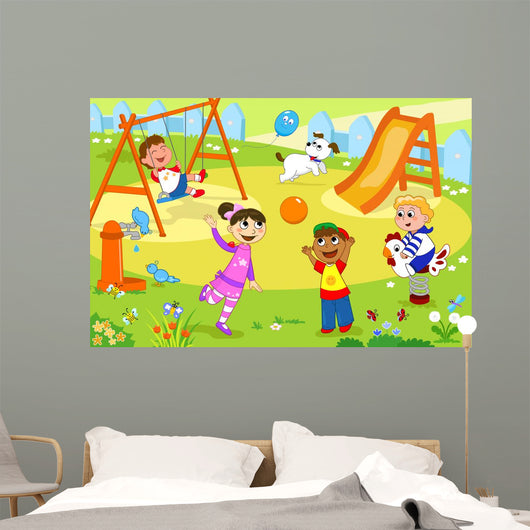 Group Children Playing Playground Wall Decal