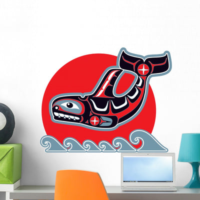 Orca Killer Whale Native Wall Decal shown on a wall