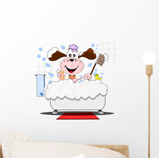 Cartoon Dog Having Bath Wall Decal