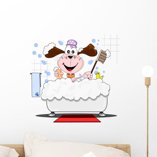 Cartoon Dog Having Bath Wall Decal