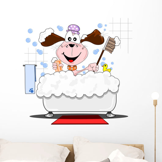 Cartoon Dog Having Bath Wall Decal