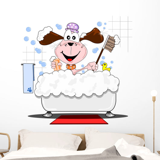 Cartoon Dog Having Bath Wall Decal