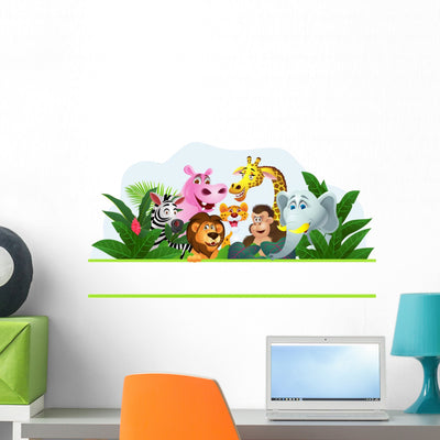 Animal Cartoon Wall Decal shown on a wall