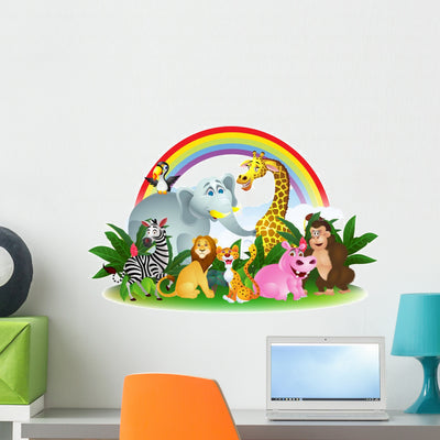 Animal Cartoon Wall Decal shown on a wall