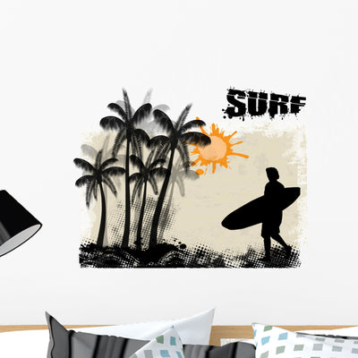 Surf Poster Wall Decal shown on a wall