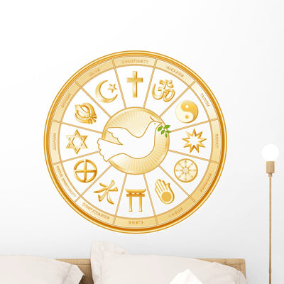 World Religions Mandala Dove Wall Decal shown on a wall