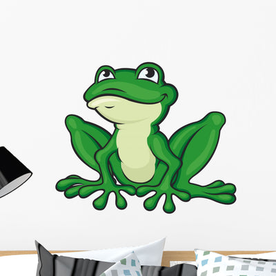 Cartoon Green Frog Wall Decal shown on a wall