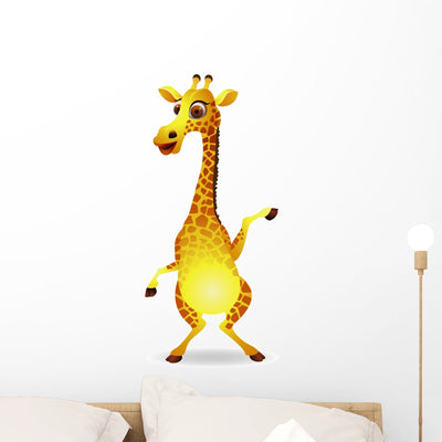 Giraffe Cartoon Wall Decal shown on a wall