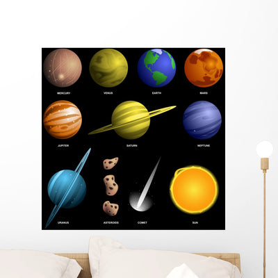 Planets Collection Wall Decal shown on a wall