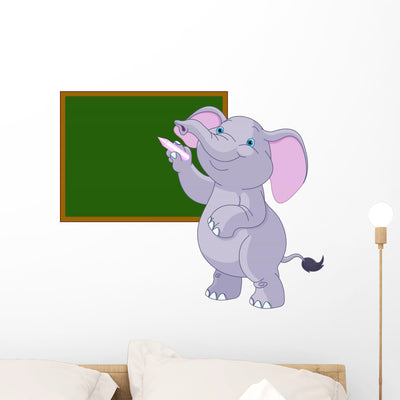 Elephant Writing Blackboard Wall Decal shown on a wall