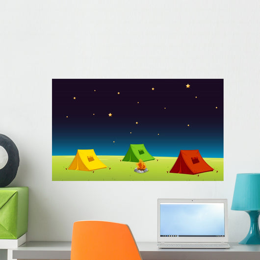 Three Cartoon Tents Under Stars Wall Decal