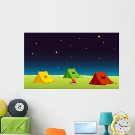 Three Cartoon Tents Under Stars Wall Decal