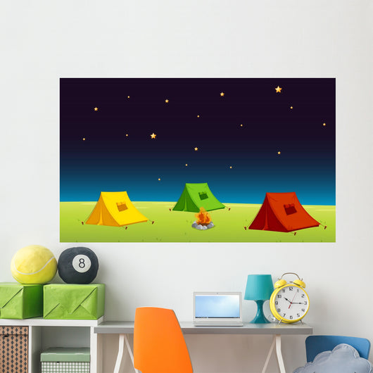 Three Cartoon Tents Under Stars Wall Decal