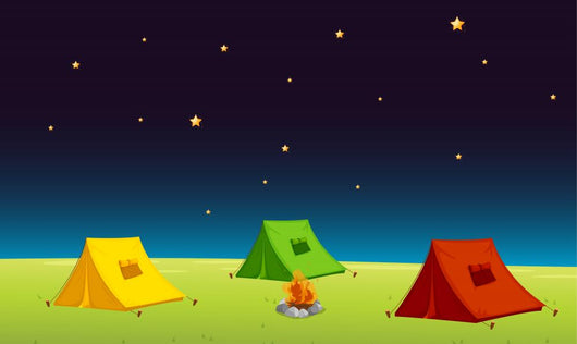 Three Cartoon Tents Under Stars Wall Decal