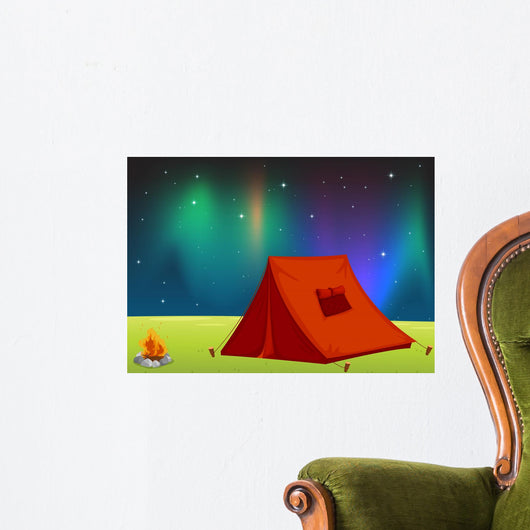 Cartoon Tent Under Northern Lights Wall Decal