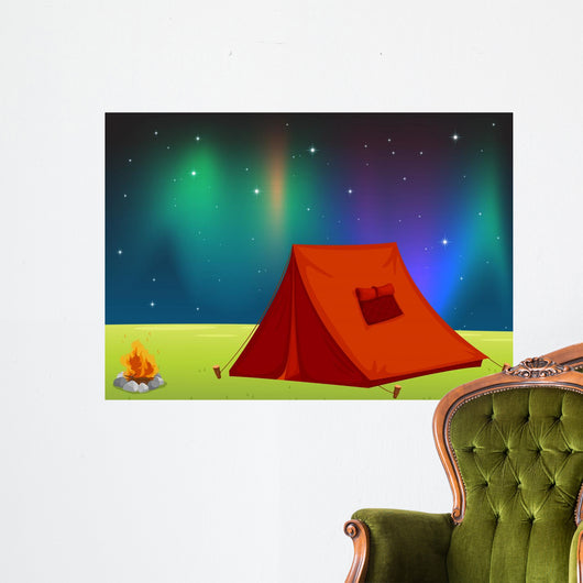 Cartoon Tent Under Northern Lights Wall Decal