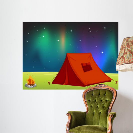 Cartoon Tent Under Northern Lights Wall Decal