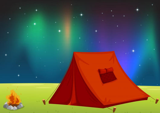 Cartoon Tent Under Northern Lights Wall Decal