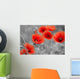 Red Poppies on Black and White Background - Horizontal Wall Decal