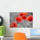 Red Poppies on Black and White Background - Horizontal Wall Decal