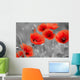 Red Poppies on Black and White Background - Horizontal Wall Decal