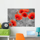 Red Poppies on Black and White Background - Horizontal Wall Decal