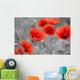 Red Poppies on Black and White Background - Horizontal Wall Decal