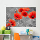Red Poppies on Black and White Background - Horizontal Wall Decal
