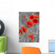 Red Poppies on Black and White Background - Vertical Wall Decal