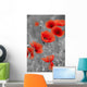 Red Poppies on Black and White Background - Vertical Wall Decal