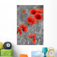 Red Poppies on Black and White Background - Vertical Wall Decal
