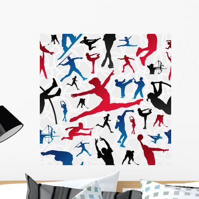 Sports Silhouettes Pattern Wall Decal shown on a wall