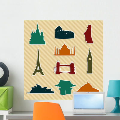World Landmark Silhouettes Set Wall Decal shown on a wall