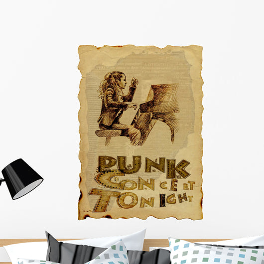 Girl Playing Piano Vintage Wall Decal