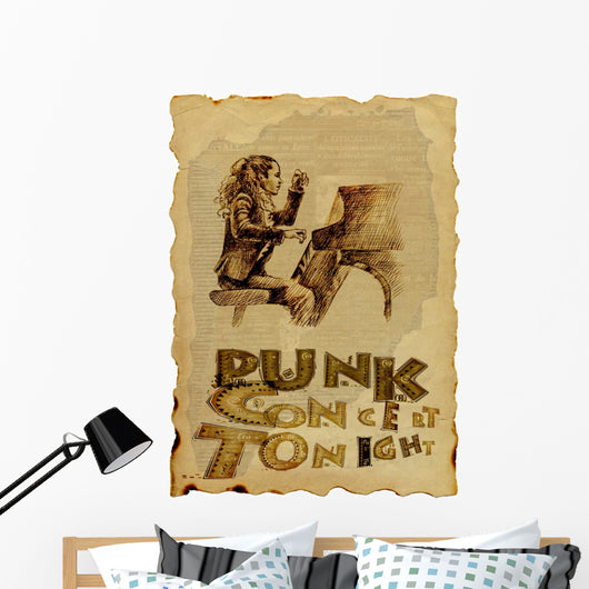 Girl Playing Piano Vintage Wall Decal