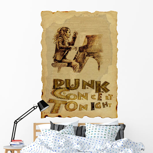 Girl Playing Piano Vintage Wall Decal