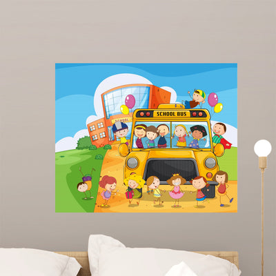 School Bus and Wall Decal shown on a wall