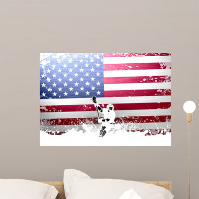 USA Flag Lacrosse Wall Decal shown on a wall