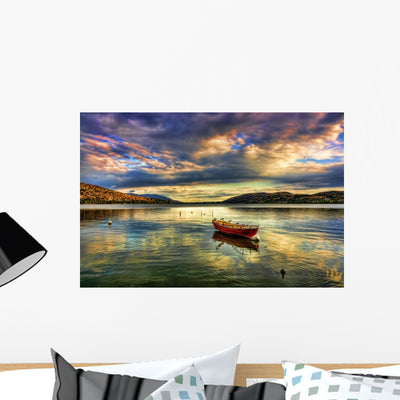 Red Boat under Colorful Wall Decal shown on a wall